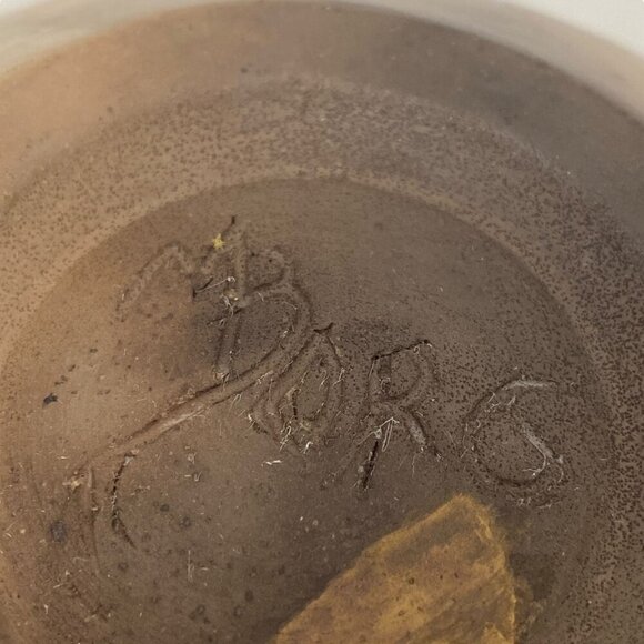 Studio Earthenware Pottery Signed M.Borg Round Vase 4.25" high Brown Leaf Design - Picture 4 of 12